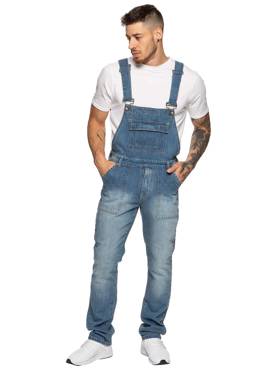 Salopette da uomo in denim EZD390 in cotone, resistente, taglie 30-50