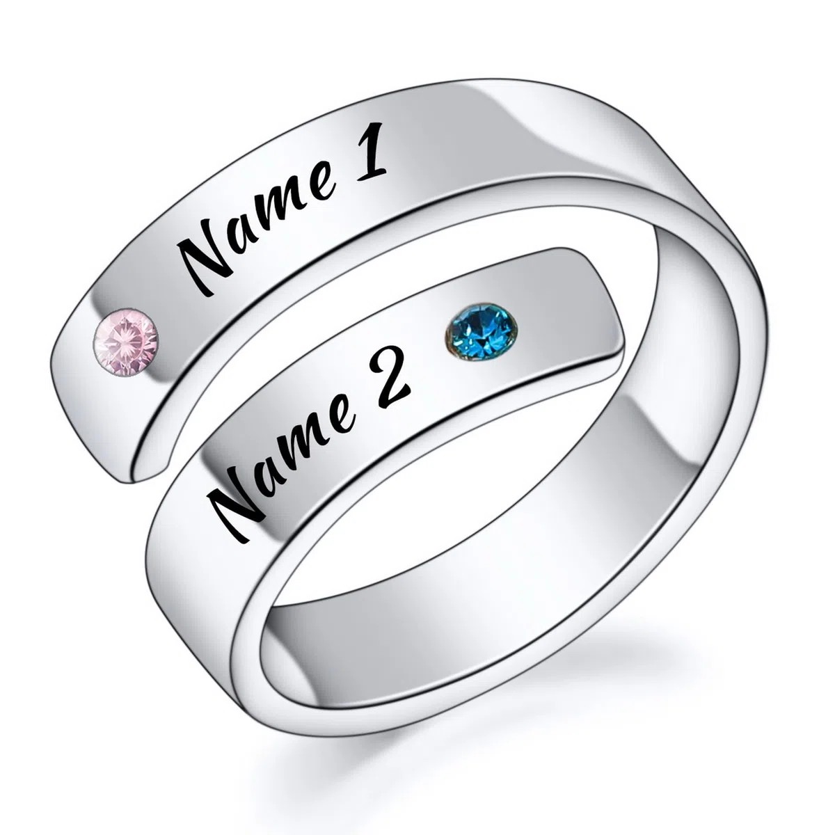 INBLUE Anello Personalizzato in Argento 925 a Spirale per Donna Incisione Nome/Data con Pietre di Nascita Fascia Aperta Regolabile Anello Promessa Regalo per Matrimonio Fidanzamento