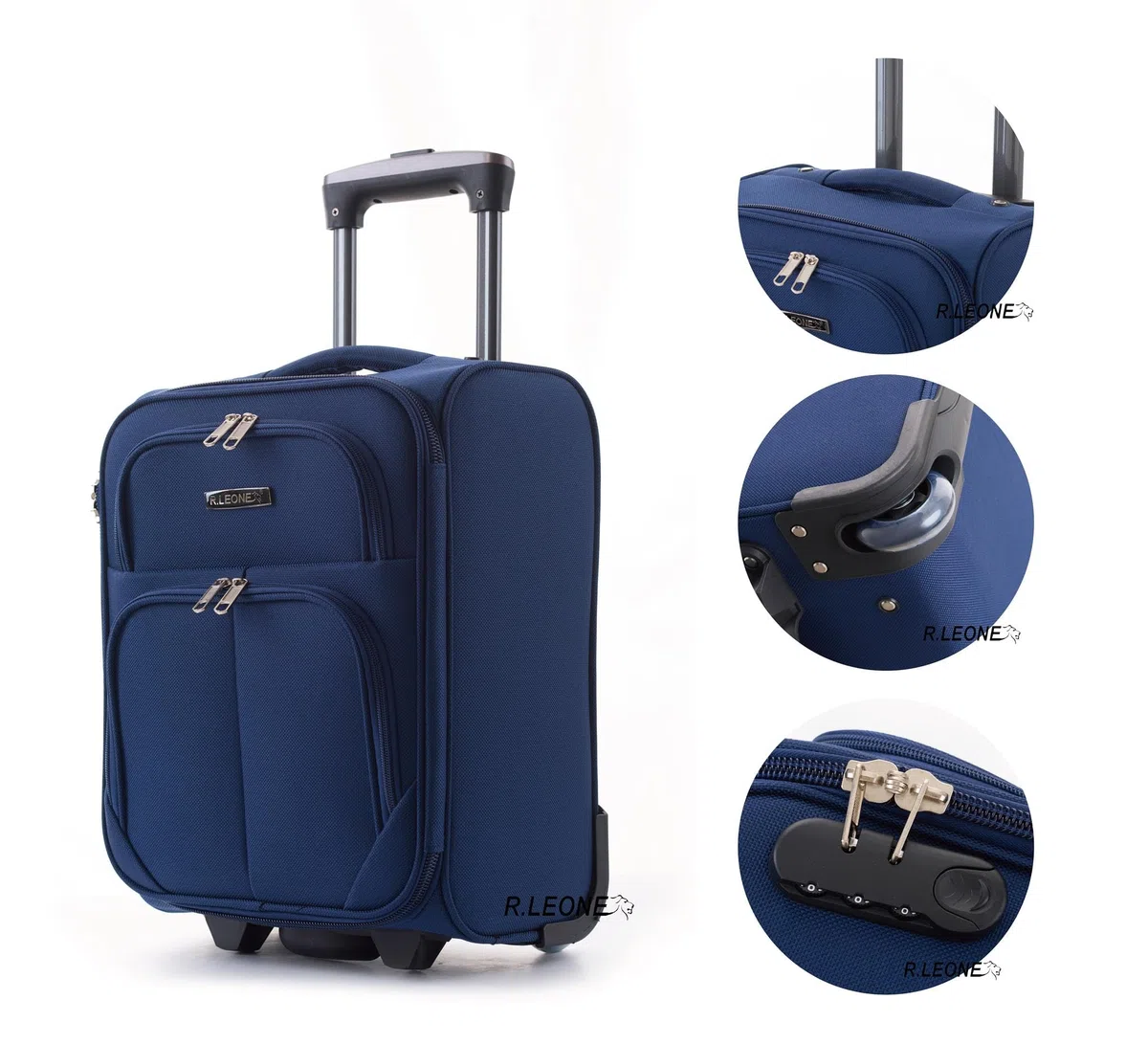 R.Leone Bagaglio a Mano 40x30x20cm Wizzair Vueling 2 Ruota in stoffa A16 (Verde, XXS 40x30x20cm 2Ruota)