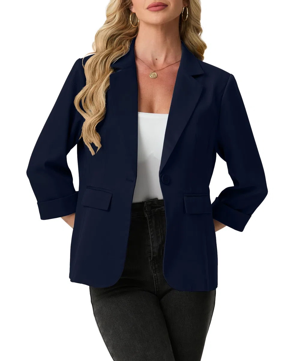 GRECERELLE Blazer da donna con maniche a 3/4, giacche da donna, eleganti cardigan con risvolto dentellato, ufficio, lavoro, cappotti da sposa, capispalla causale con tasche, bottoni