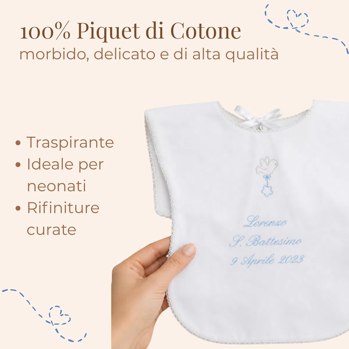 Coccole-Vestina Battesimo Personalizzata con Nome Bimbo/a e Data del Battesimo