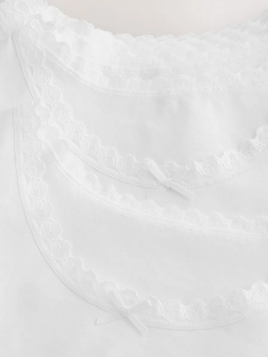 NEXT Ragazza Confezione da 10 canotte bianche con bordo in pizzo