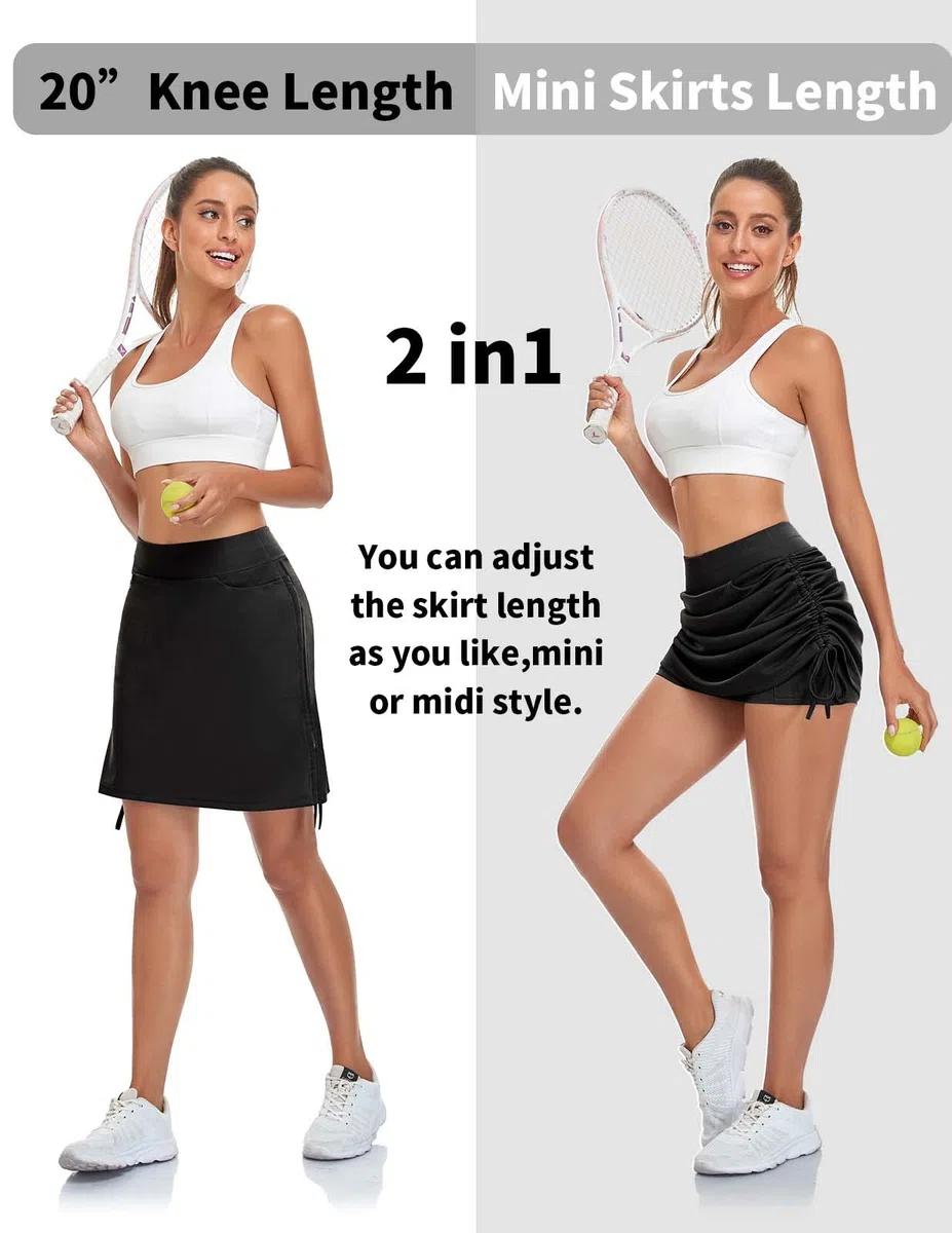 Soneven Gonna con Pantaloni da Donna, Lunghezza al Ginocchio, Corta, Gonna da Tennis, Gonna da Trekking da Donna, con Pantaloncini Interni, Gonna Sportiva da Tennis, con Tasche e Coulisse Regolabile
