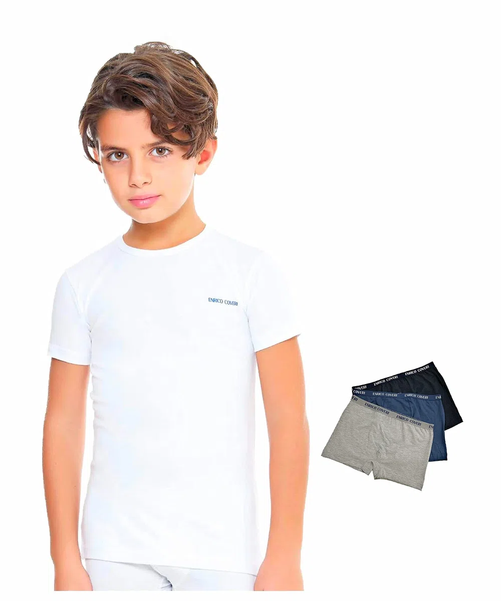 Enrico Coveri Maglietta Intima Bambino e Ragazzo Offerta 3-6 Pezzi + Boxer Omaggio Maglietta Intima in Cotone Bielastico