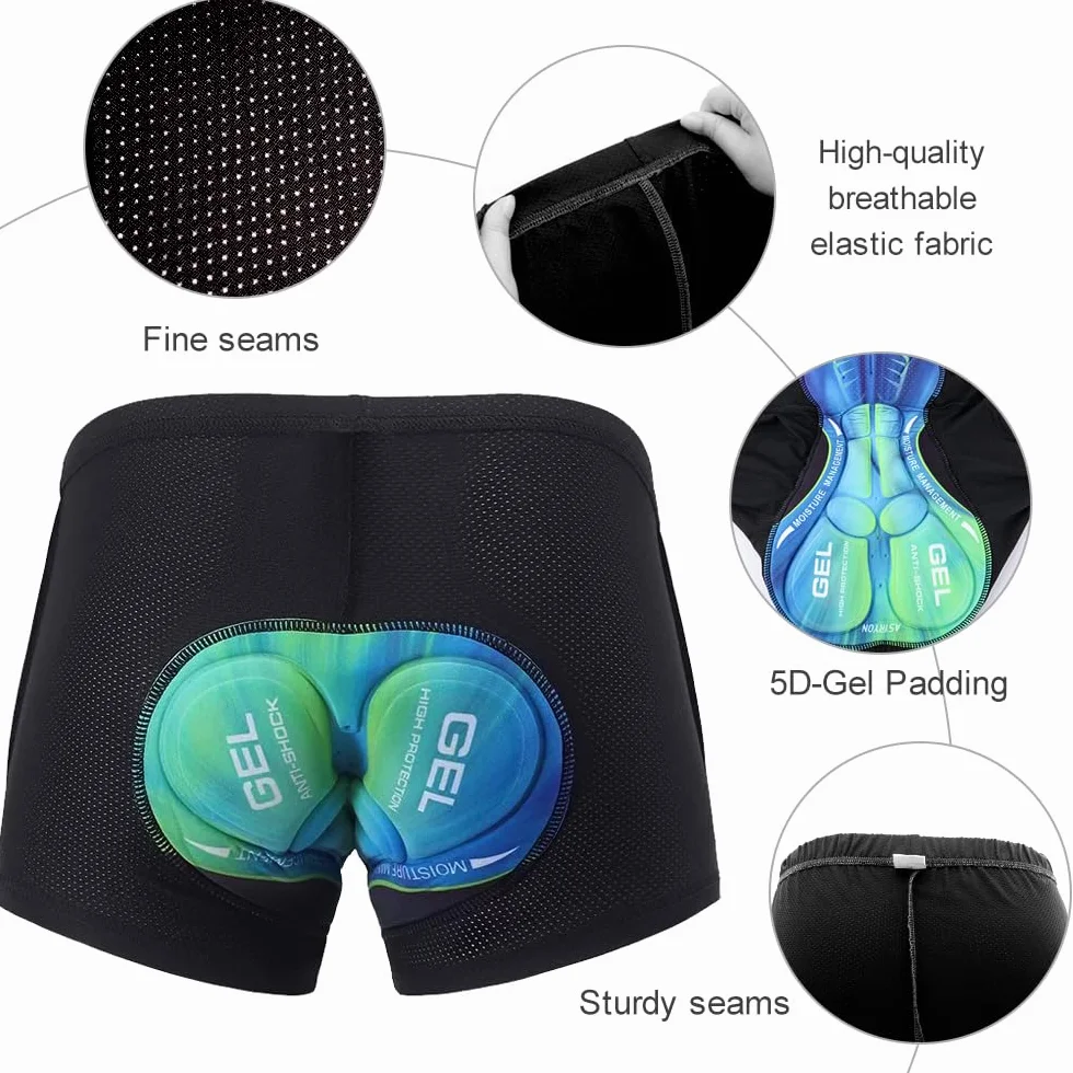 Pantaloncini da ciclismo da uomo in gel imbottito 5D Mountain Bike MTB Liner con traspirante, asciugatura rapida antiurto
