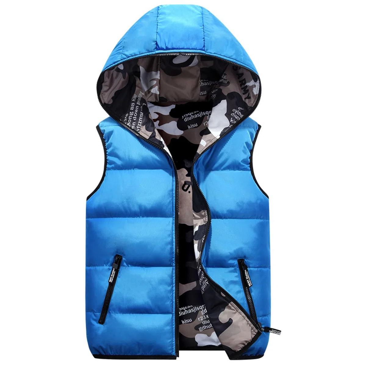 WWricotta Bambini Gilet Invernale con Cappuccio Imbottito Mimetico Reversibile Vita Cappotto Giacca Senza maniche129
