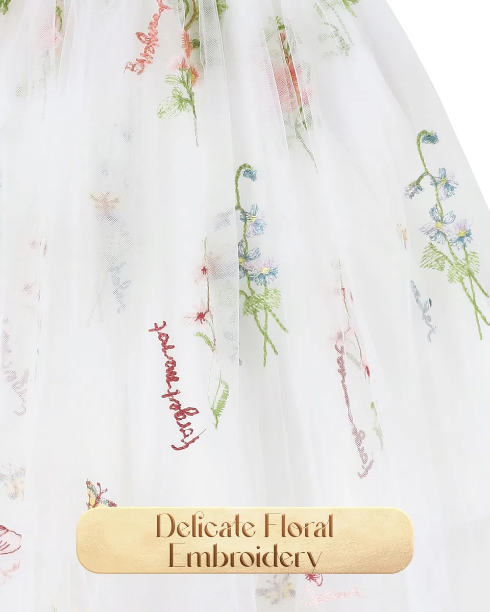 Fiore Vestito per Ragazze Abito in Tulle Abito Pizzo Indietro Principessa Compleanno Tutu Tulle Vestito Cerimonia Elegante Bambina Festivo Damigella d'Onore Festa di Nozze Abito da Ballo 2-8 Anno