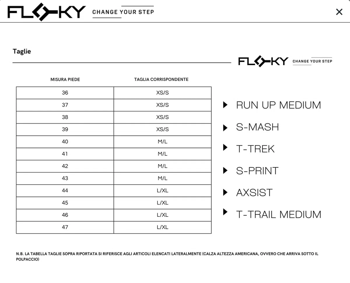 FLOKY RUN UP MEDIUM calze biomeccaniche running e trekking. Calza a compressione. Protezione tendine d'Achille e muscoli gamba, supporto plantare. Massima riduzione vibrazioni.