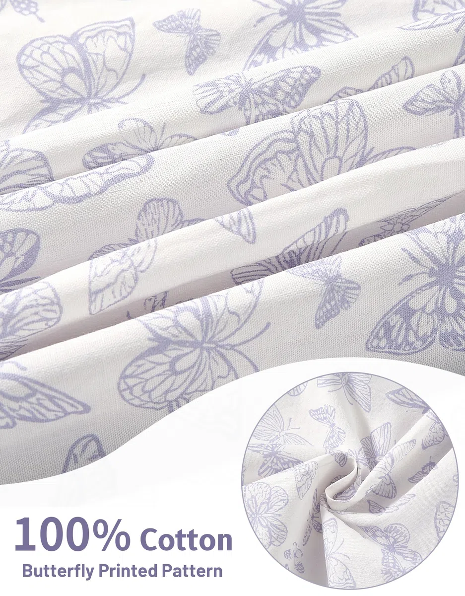 Miipat Vestito in Cotone per Bambina con Motivi Floreali Smockati, Vestito Estivi Vintage Bambine Maniche a Sbuffo e Colletto Peter Pan Abito Casual per Ragazze