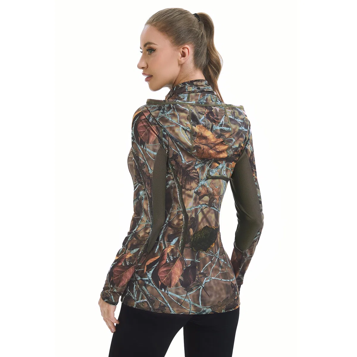 BASSDASH Felpa con cappuccio da donna UPF 50+ mimetica da caccia con ghetta per il collo, traspirante, a maniche lunghe, da pesca, FS03W