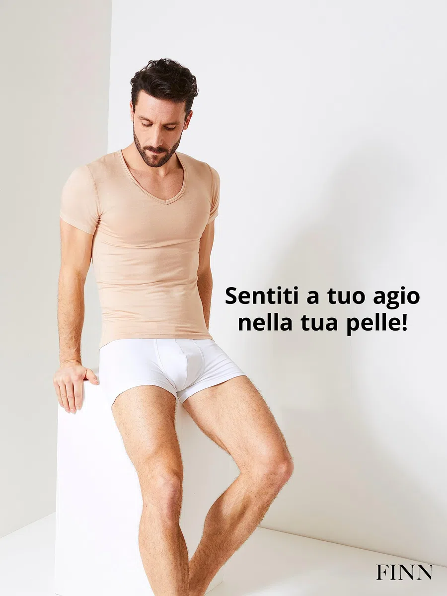 FINN Maglia Dimagrante Uomo con Scollo a V - Canottiera Snellente a Maniche Corte in Cotone - Camicia compressiva Body Shaper per Una Pancia più Piatta