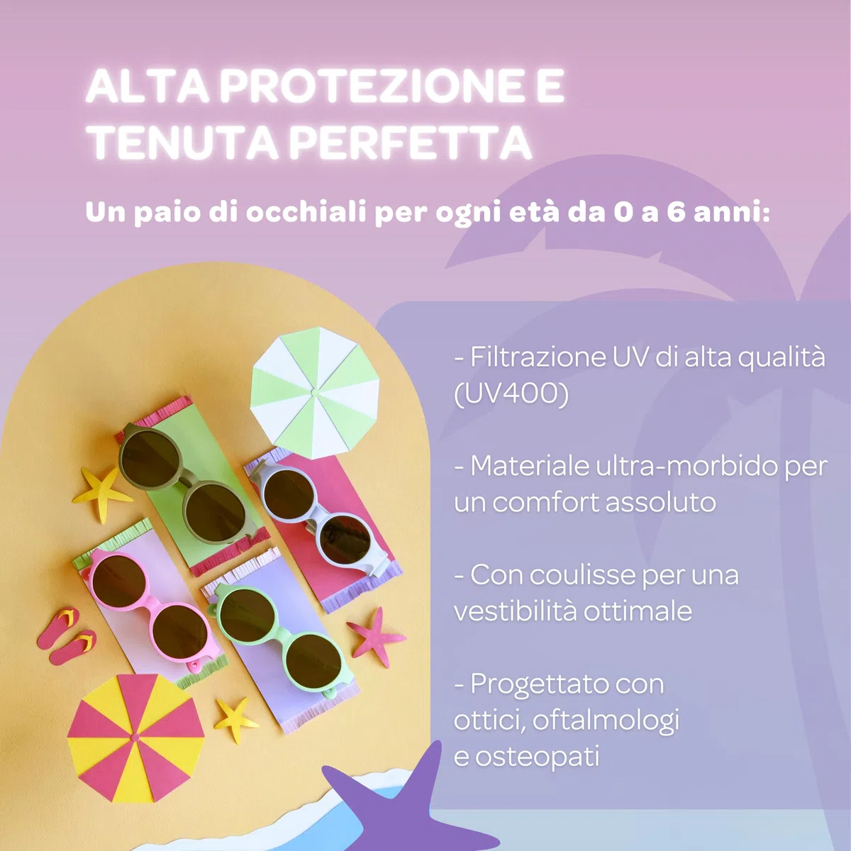 BÉABA, Occhiali da sole per bambini 2-4 anni, 100% protezione UV - CAT 3, protezione laterale