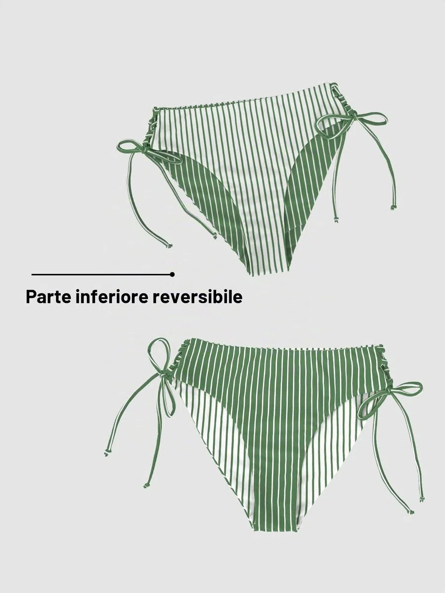CUPSHE Costume da Bagno Reversibile a Righe con Perizoma in Due Pezzi