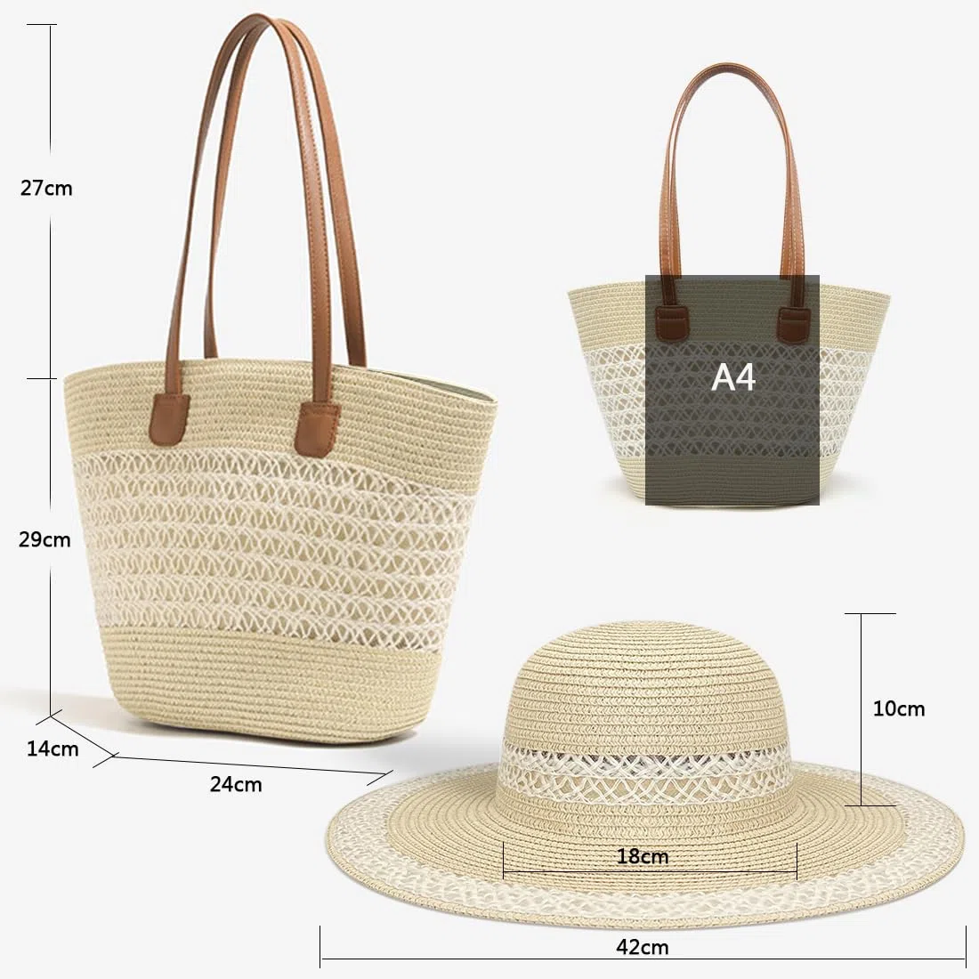 Pahajim Set Borsa e Cappello di Paglia Tote Bag in Rafia Borse Estive Donna Elegante Borse a Spalla per Spiaggia Viaggio Vacanza