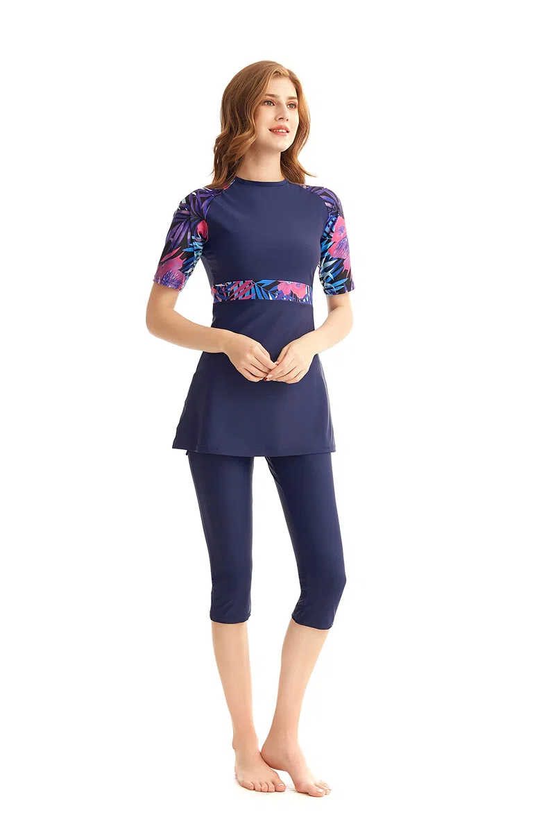 BlueSnow Rash Guard Beachwear Costumi da Bagno modesti per Le Donne Costume da Bagno a Maniche Corte Burkini Modesty Costume