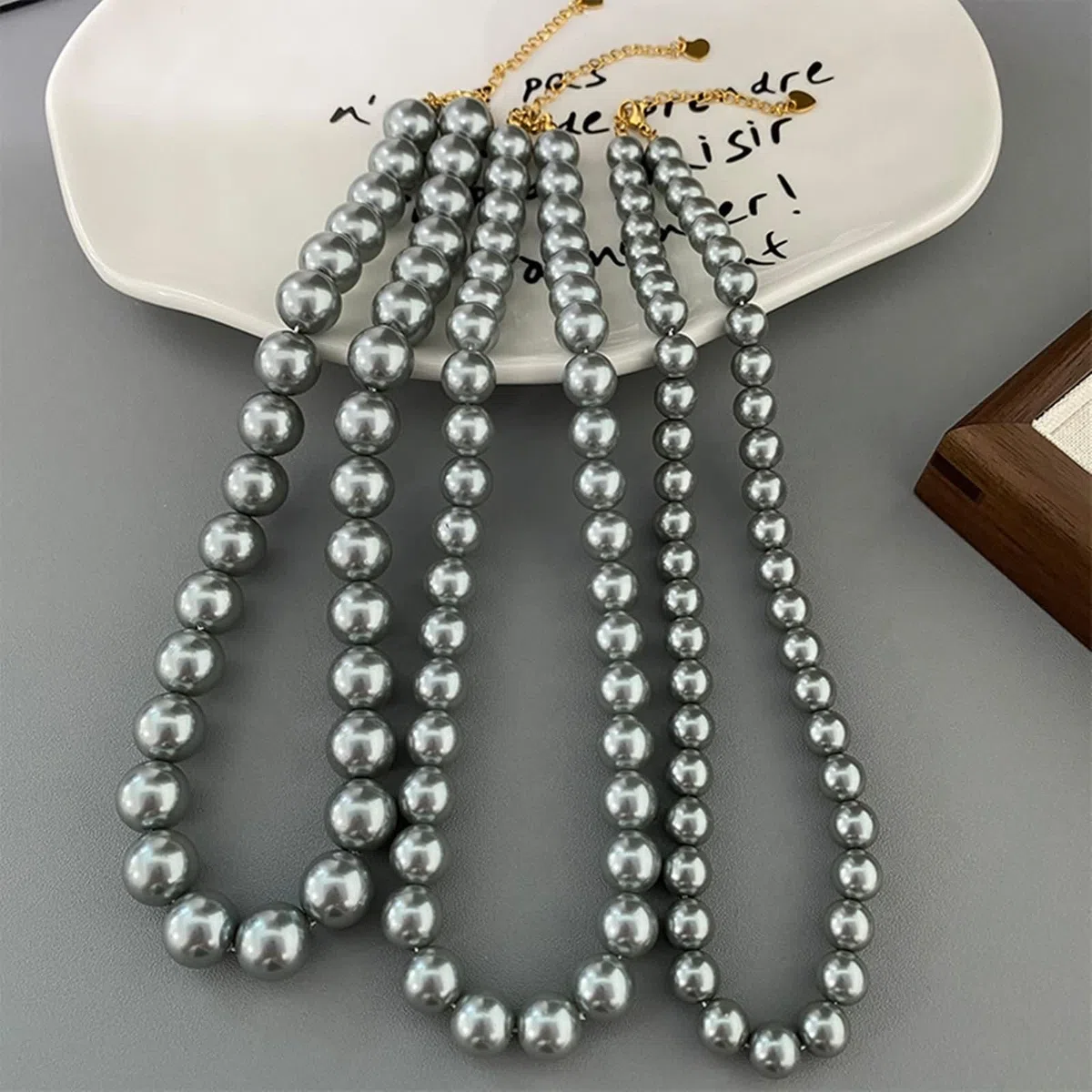 Collana Donna Lunga Perle, Collane Donna Lunghe Bianco/Grigio Placcato in Oro per Compleanno