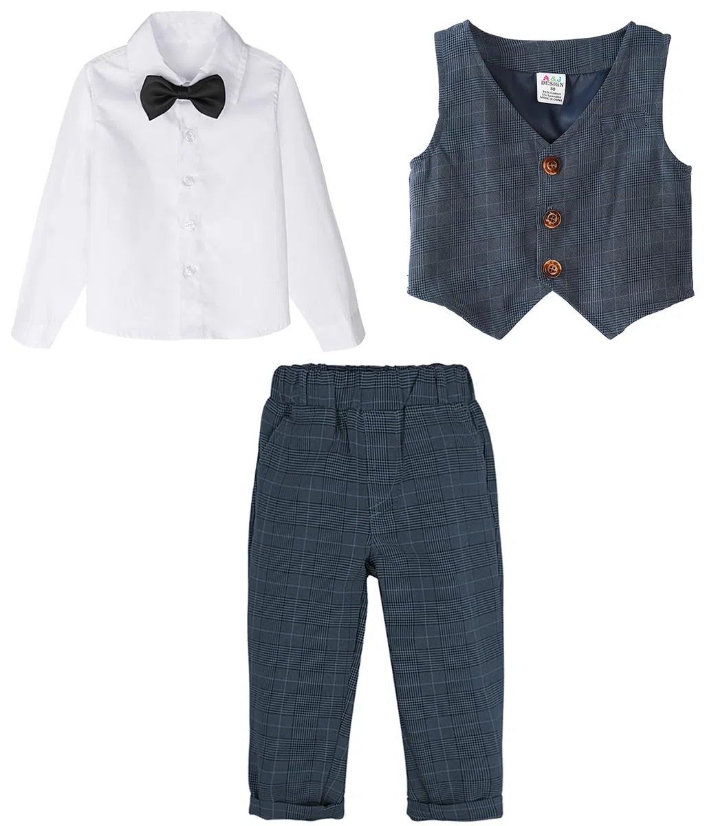 mintgreen Bambino Ragazzi Set di Abiti da Uomo Camicia a Maniche Lunghe con Papillon + Gilet + Pantaloni, 1-4 Anni