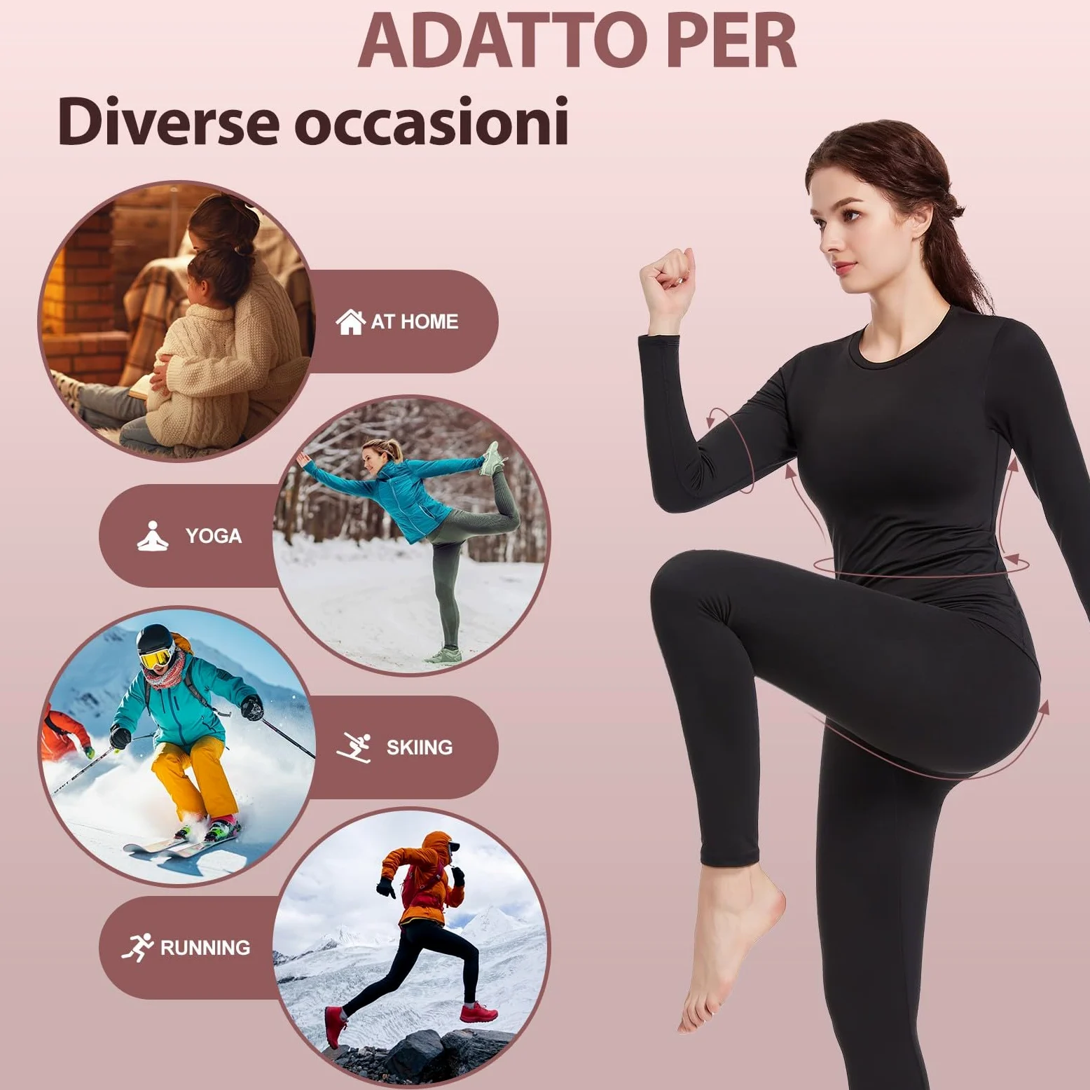 TBoonor Intimo Termico Donna,Biancheria Intima Termica per Donna,Traspirante e Funzionale,con Interno in Felpa-Set Ultra-Morbido di Biancheria Termica per l'inverno