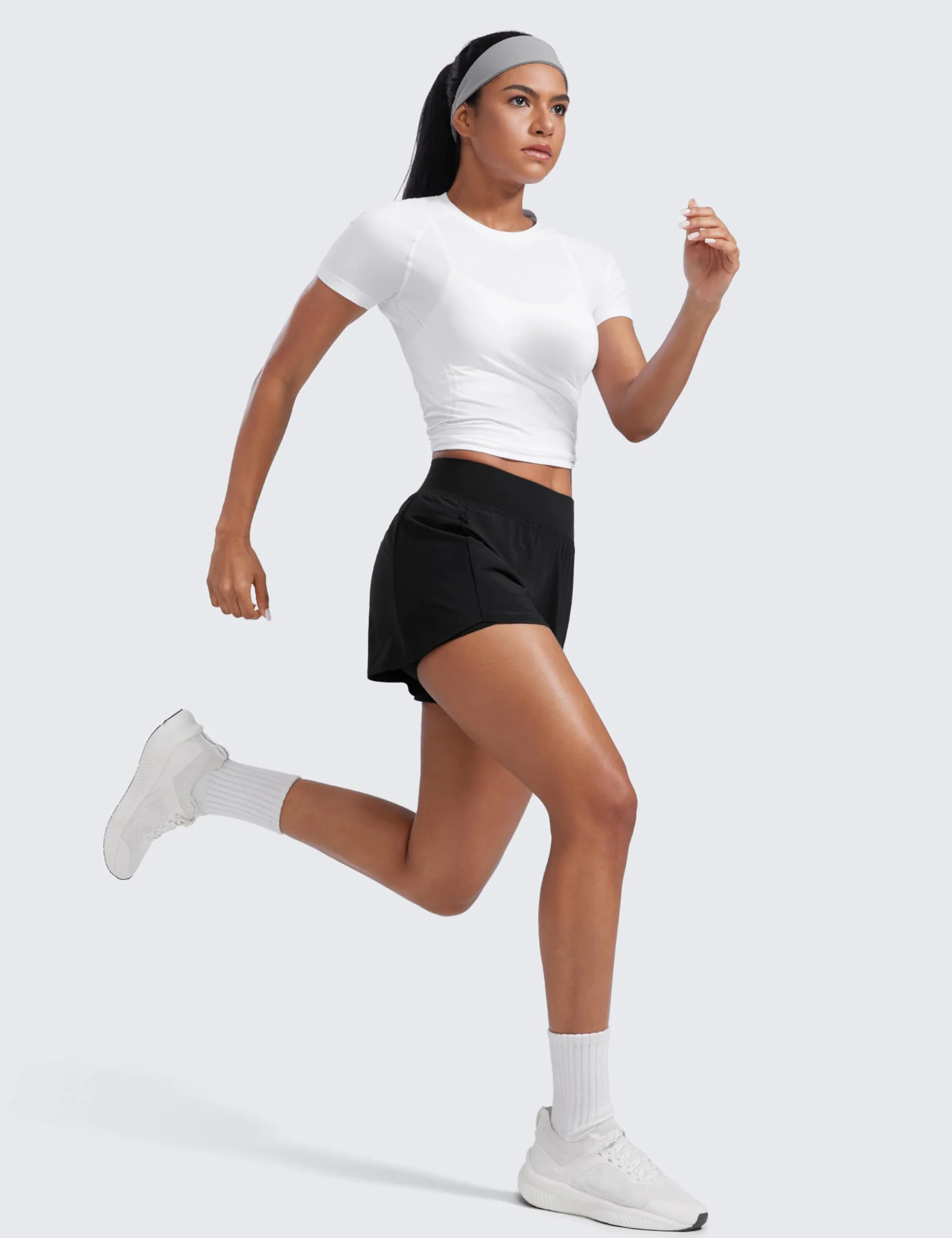 CRZ YOGA Shorts da Corsa a Doppio Strato in Vita Alta da Donna 7,62 cm 2 in 1