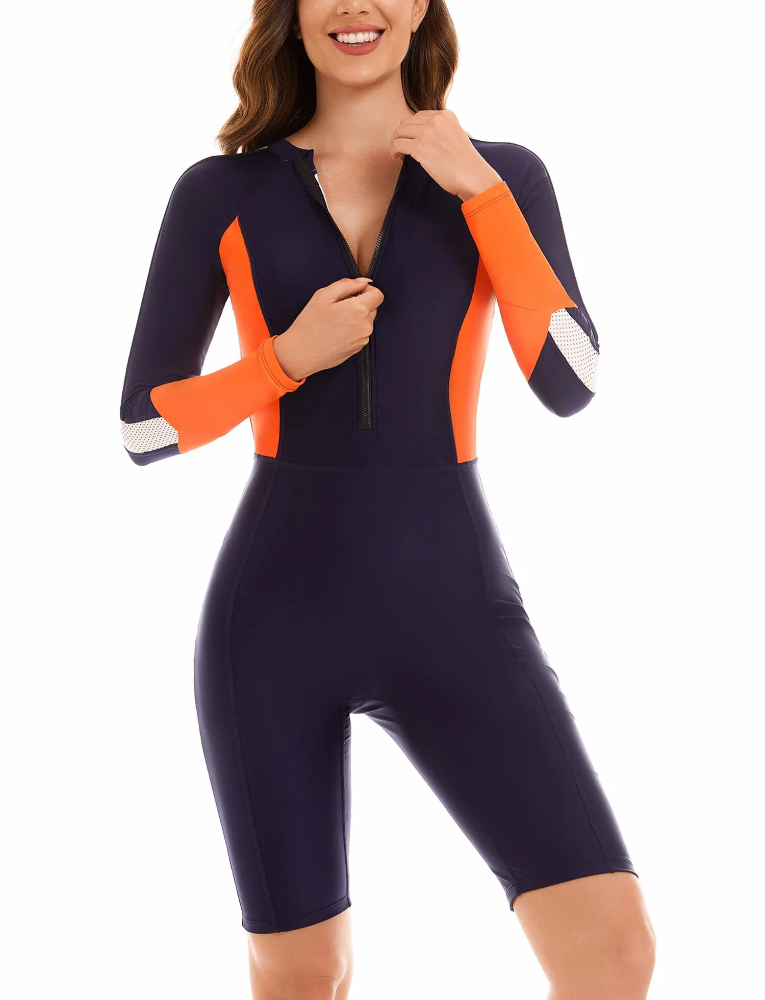 SEAUR Rash Guard Costume da bagno da donna a maniche lunghe, con gamba UPF 50+, protezione UV, slim fit, chiusura lampo, costume da bagno One Piece