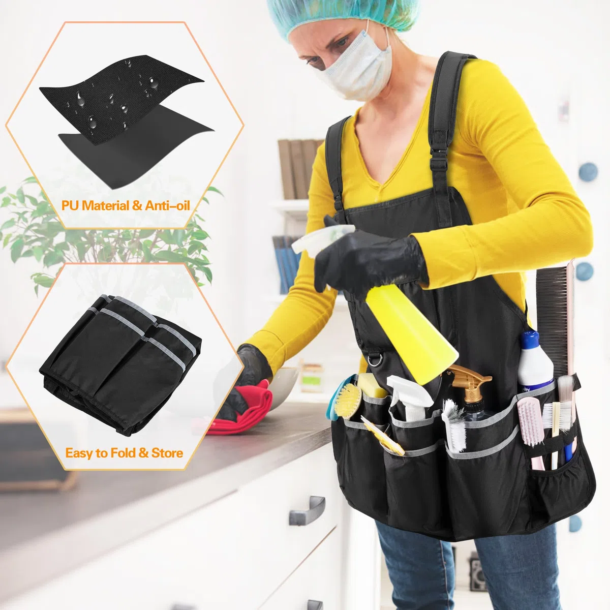 HODRANT Grembiule Grande per la Pulizia con Doppia Tracolla, Grembiule da Lavoro con Tasche per la Pulizia di Forniture Aziendali, Della Casa per Donne e Uomini (Solo Grembiule)