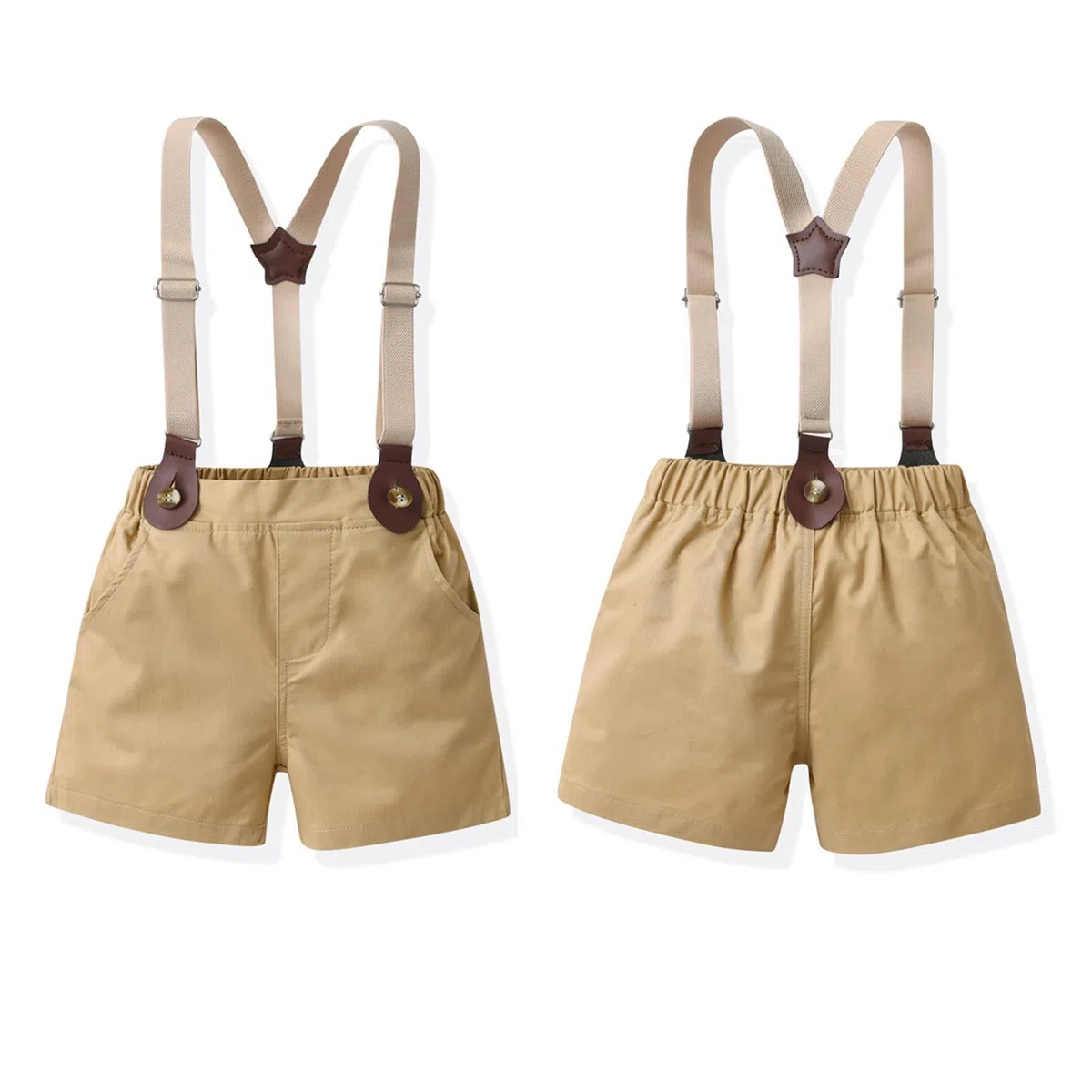 Bimbo Completini e Coordinati Gentiluomo, Camicia a Maniche Corte e Papillon + Pantaloncini con Bretelle Completo Cerimonia per Bambini e Ragazzi