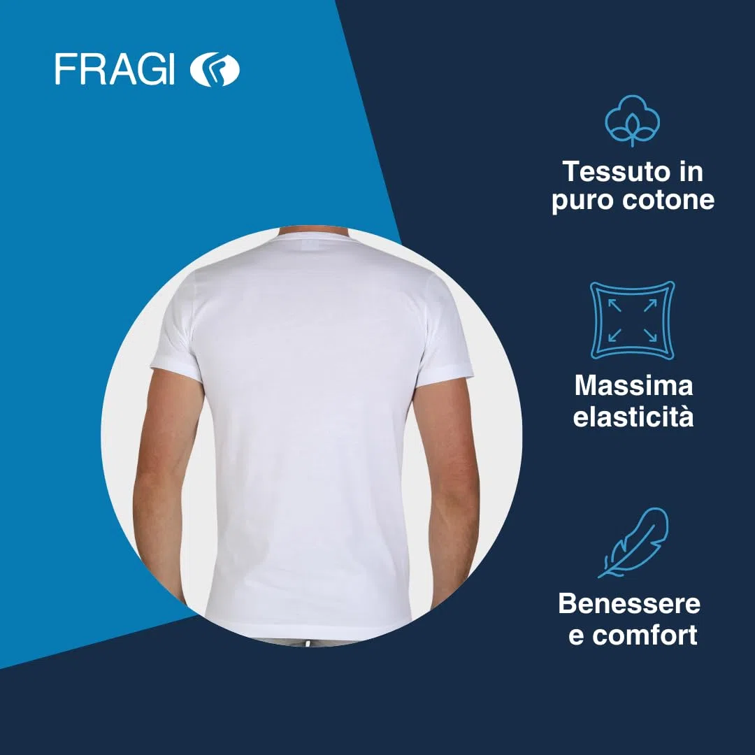 Fragi Maglia Uomo Maniche Corte in Puro Cotone, Maglia Girocollo in Tessuto Elastico Senza Cuciture Seamless, Made in Italy