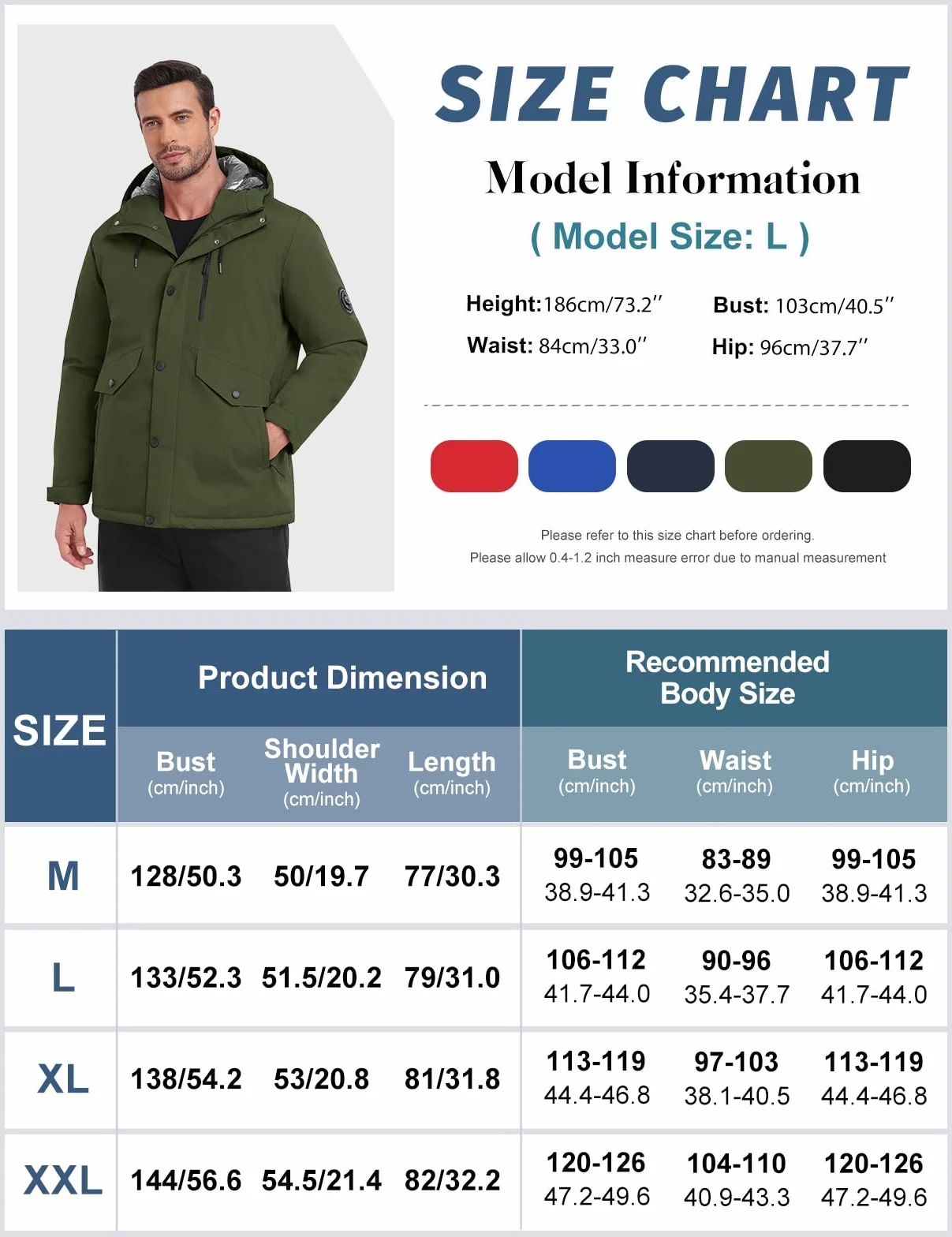 Voqeen Uomo Giacca Sci Invernale Impermeabile Giacche con Cappuccio Staccabile Termica Antivento Cappotto Sportiva Calda con Multi-Tasche