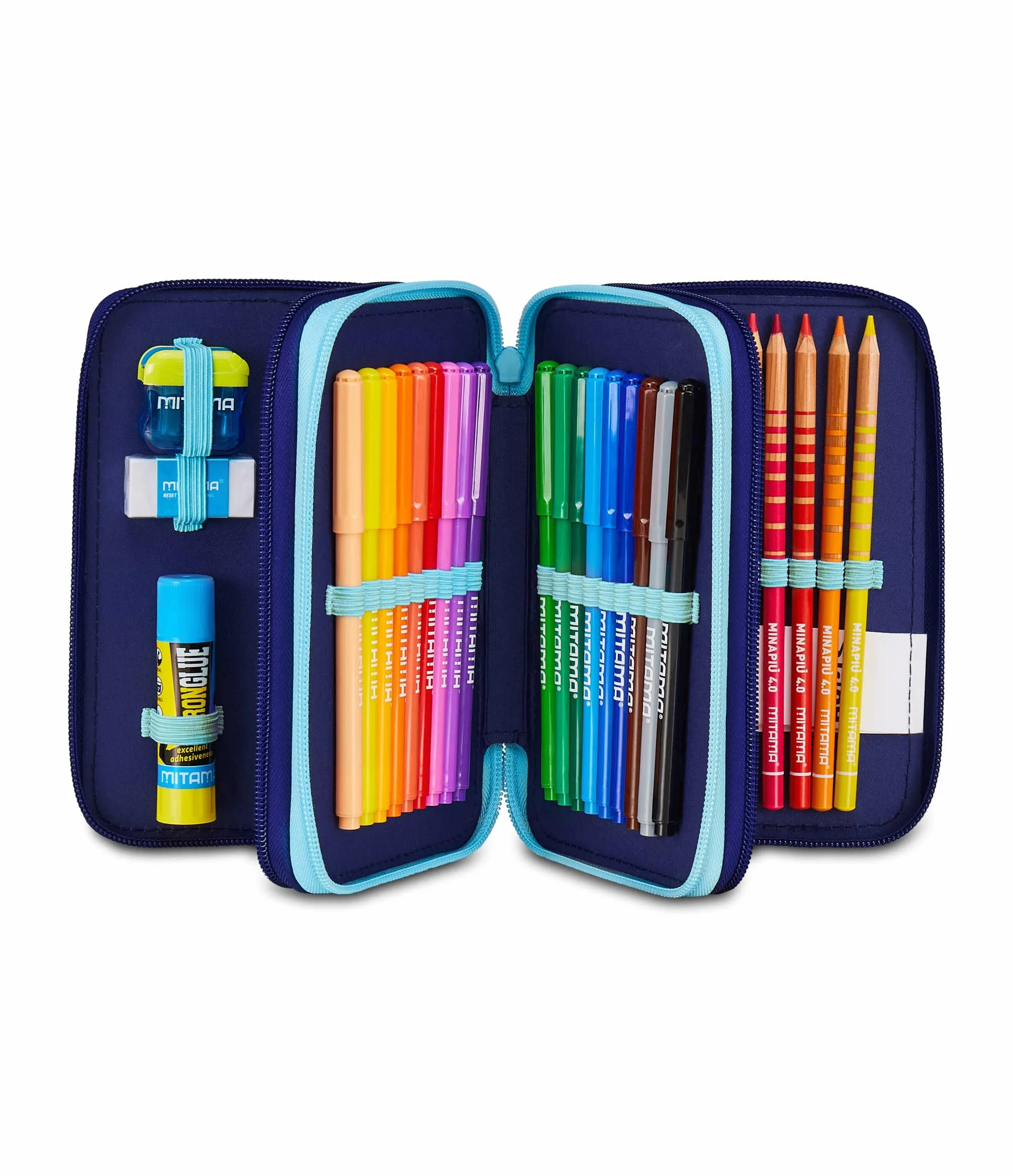 Seven Astuccio Lilo & Stitch Scuola 3 Zip, Celeste e Rosa, Portapenne Triplo Scomparto Completo Di Penne, Matite, Colori, Scuole Elementari, Bambina