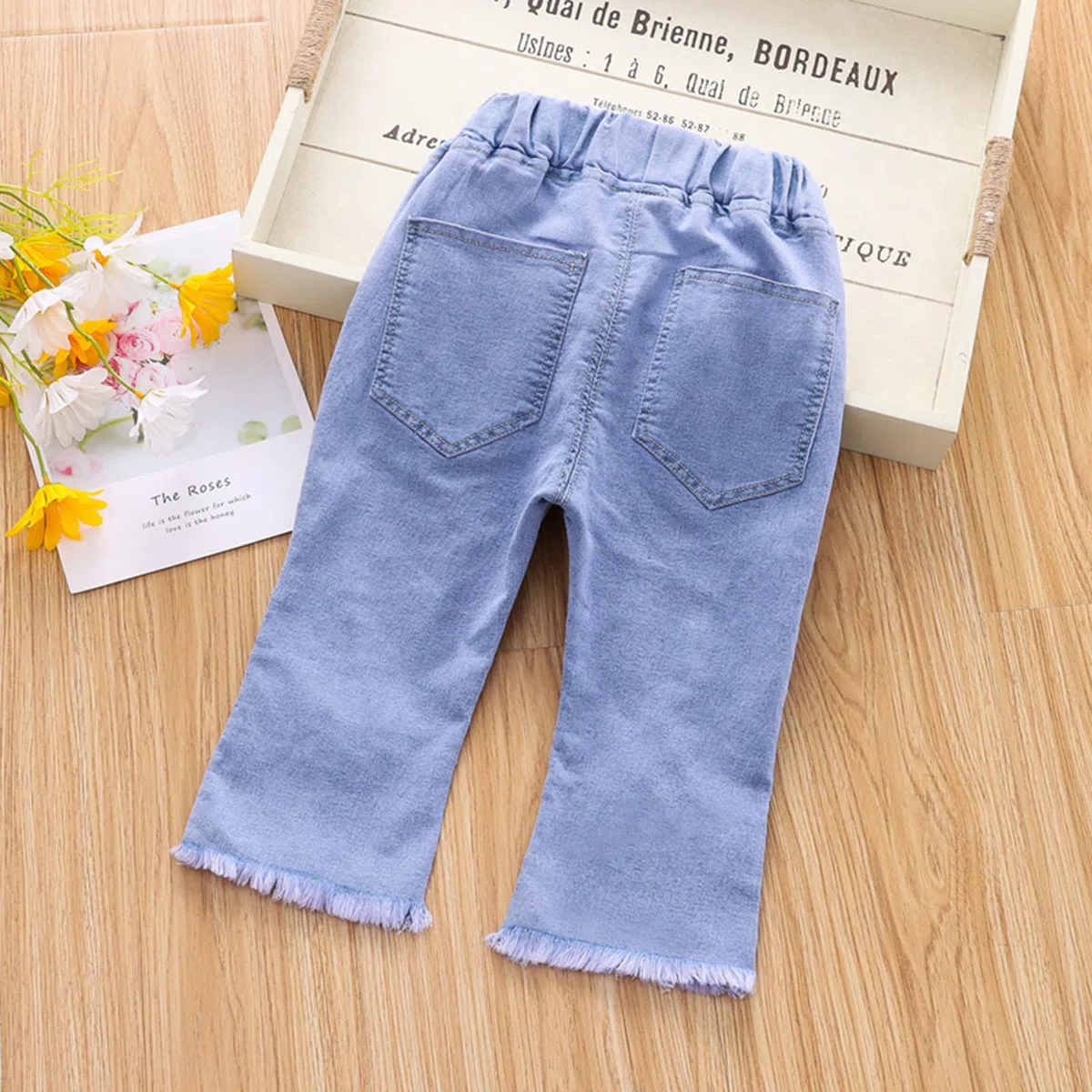 Generisch Pantaloni Capri Jeans per neonati, bambine, bambini, jeans, morbidi jeans con elastico in vita, per bambini, abbigliamento estivo