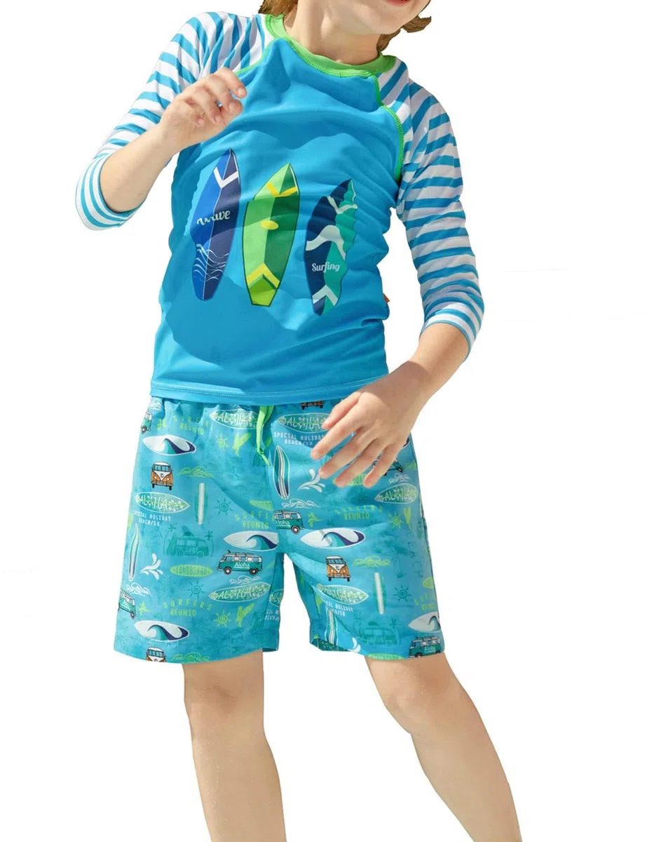 weVSwe Costumi da Bagno per Bambini per Bambini UPF 50+ Set di Protezione per eruzione cutanea a Maniche Lunghe in Due Pezzi