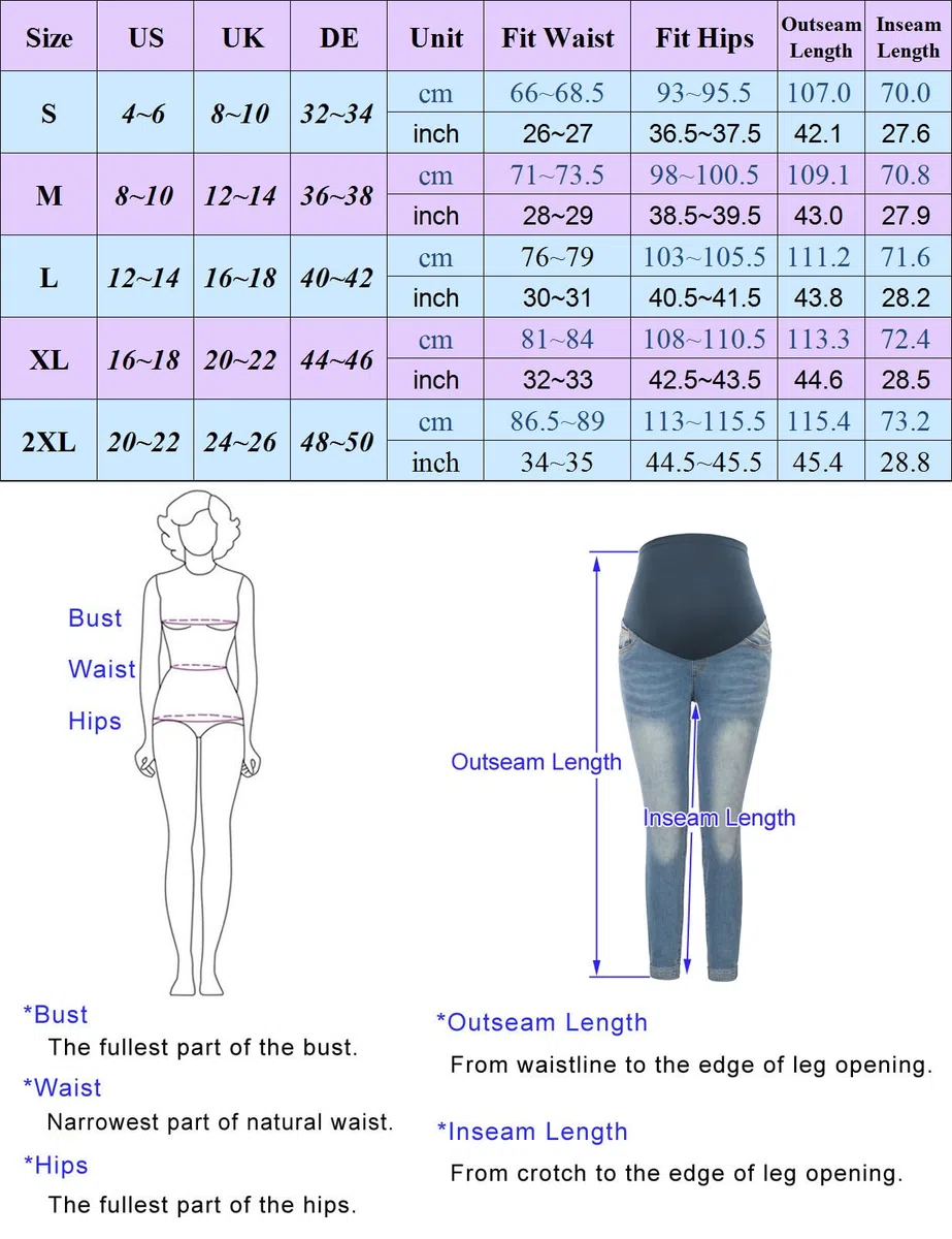 Maacie Maternity Pants Long Elastic Jeans for Pregnancy Comfortable Jeans Spring Summer