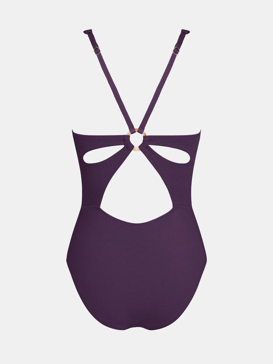 CUPSHE Costume da bagno intero da donna, con scollo a V profondo, oblò e anello, testurizzato