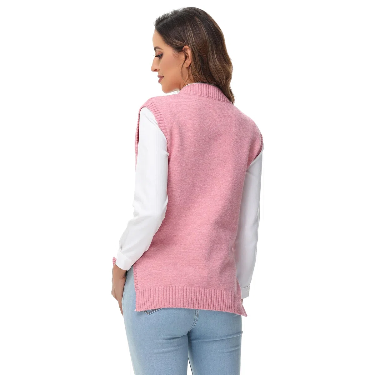 MODFUL Maglia da donna senza maniche con scollo a V, maglione grosso classico