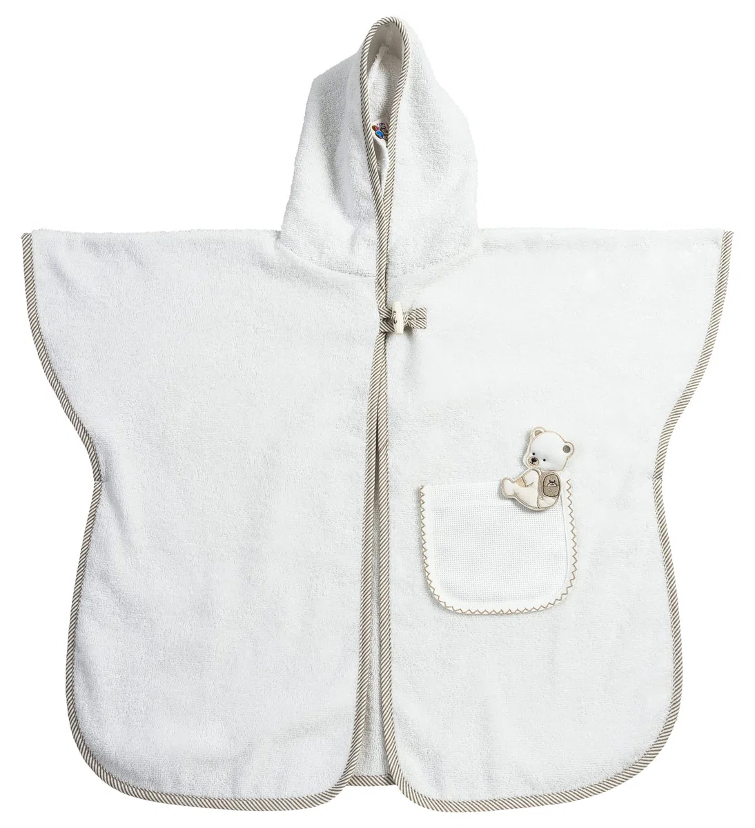 Filet - Poncho da Bagno per Neonati e Bambini Fino a 2 anni, Accappatoio con Cappuccio in Spugna di Cotone, Tasca in Tela Aida da Ricamare, Made in Italy, Taglia Unica, Bianco e Azzurro