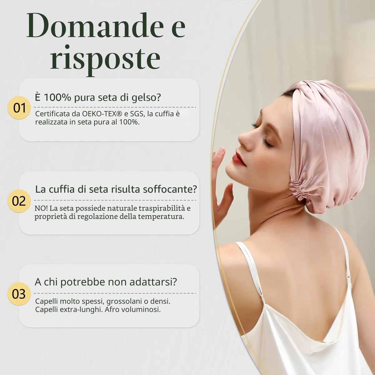 ZIMASILK cuffia seta capelli notte 100% 22 Momme Tie shower cap