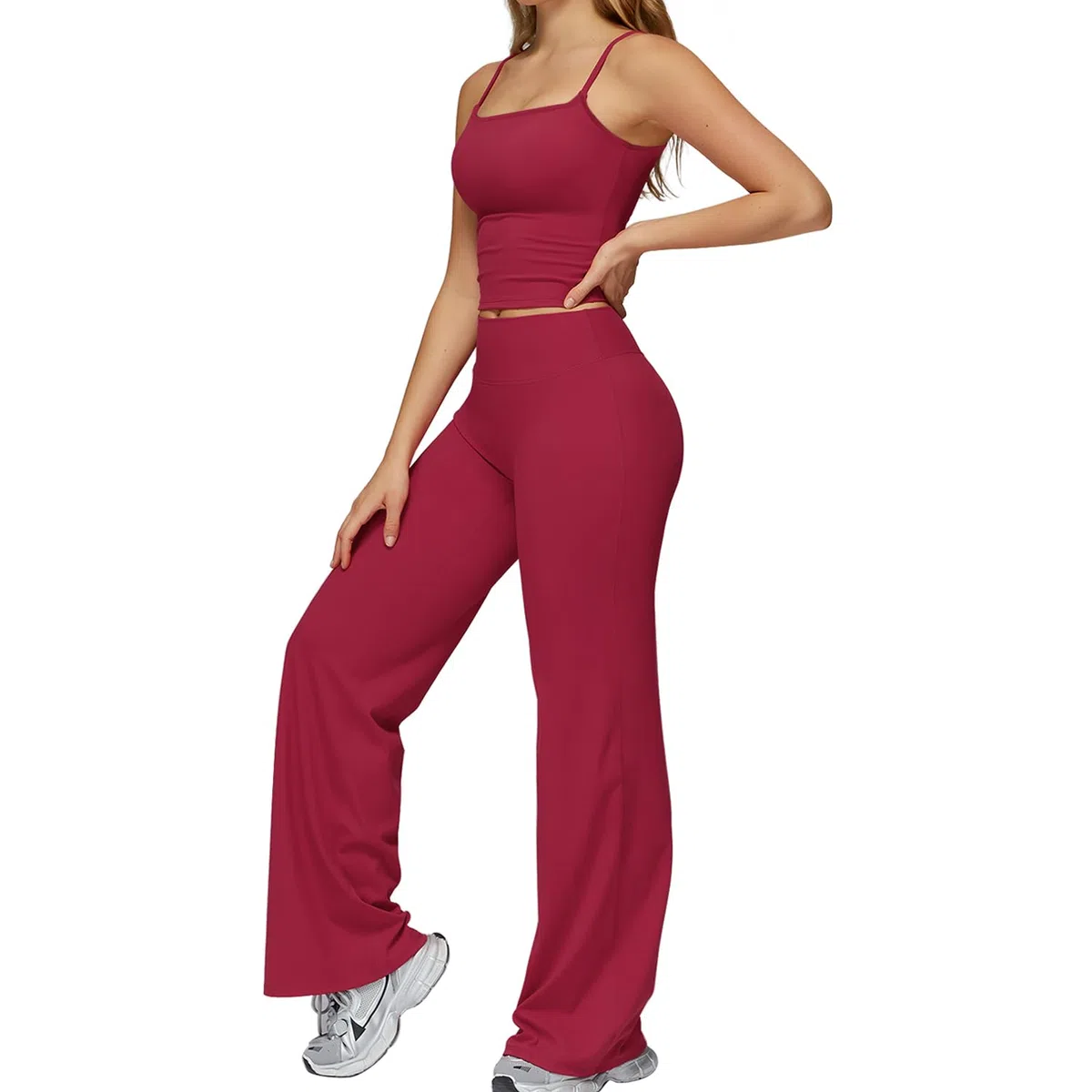JN JANPRINT Set da palestra da donna, 2 pezzi, canotta con scollo rotondo, pantaloni a gamba dritta, abiti da yoga