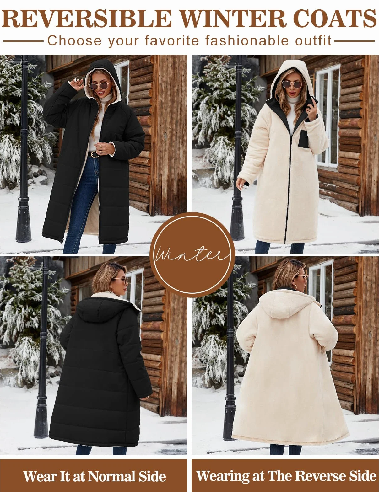 Tuopuda Cappotto Giubbotto Donna Invernale Giacca Cappotti Imbottita Caldo Parka Reversibile Sherpa Fleece Felpa con Cappuccio Giacche Trapuntato Lugghezza Giaccone Outdoor