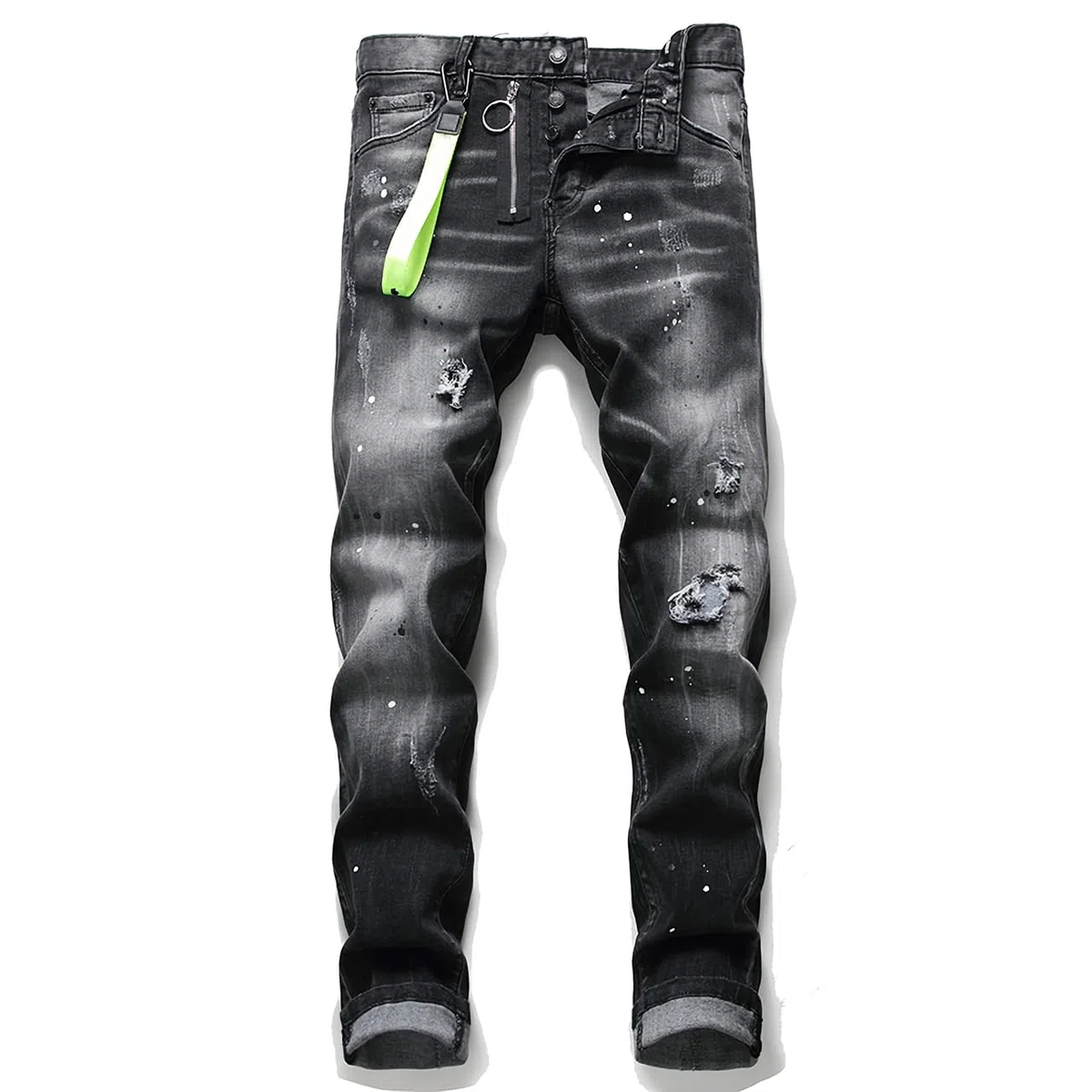 Jeans Uomo Slim Fit Strappati in Denim Stretch - Pantaloni Casual con Design a Spruzzo di Inchiostro, Stile Streetwear Y2K, Moda Versatile per Tutte Le Occasioni