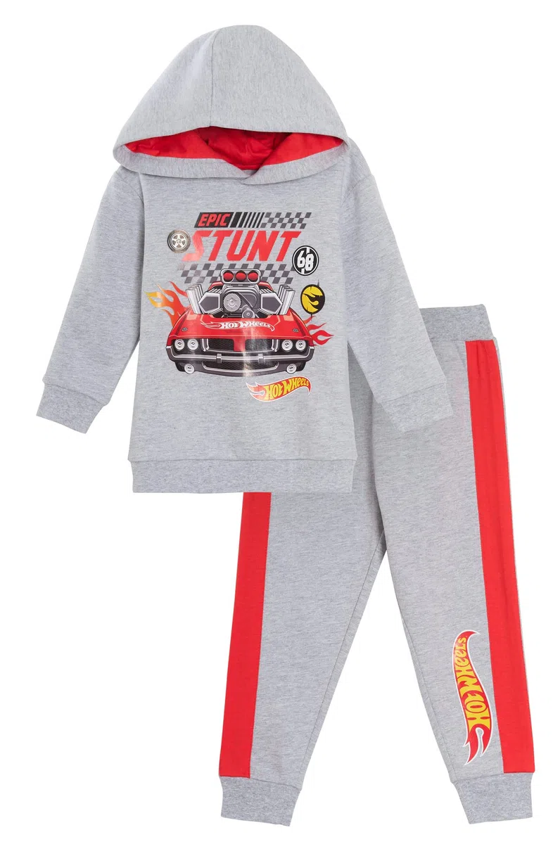 Hot Wheels 2 Pz Tuta Completo, Felpa con Cappuccio e Pantaloni da Jogging per Bimbo