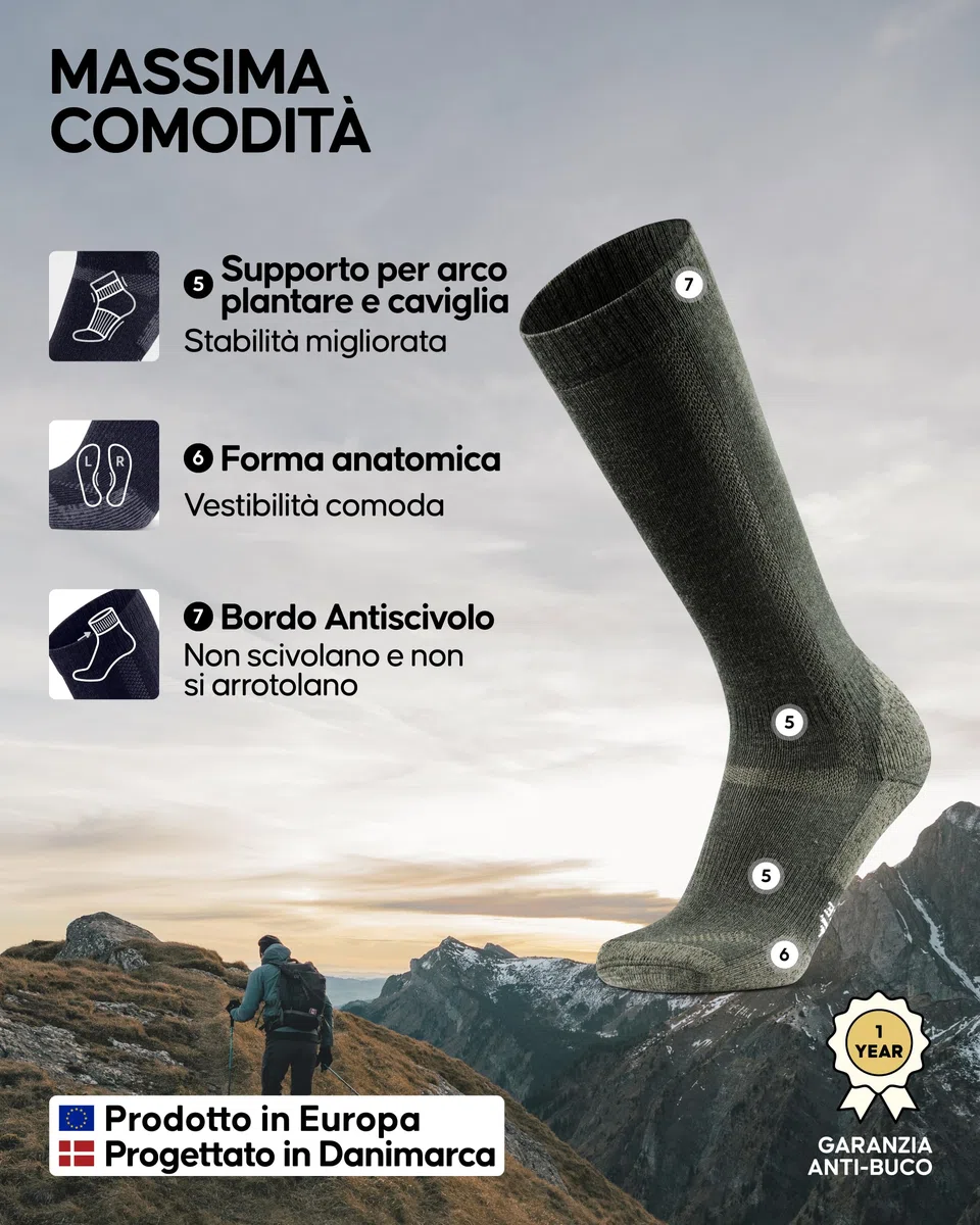 DANISH ENDURANCE Calze Lunghe Trekking in Lana Merino, Calzettoni Anti Vesciche, da Uomo e Donna, 1 o 3 Paia