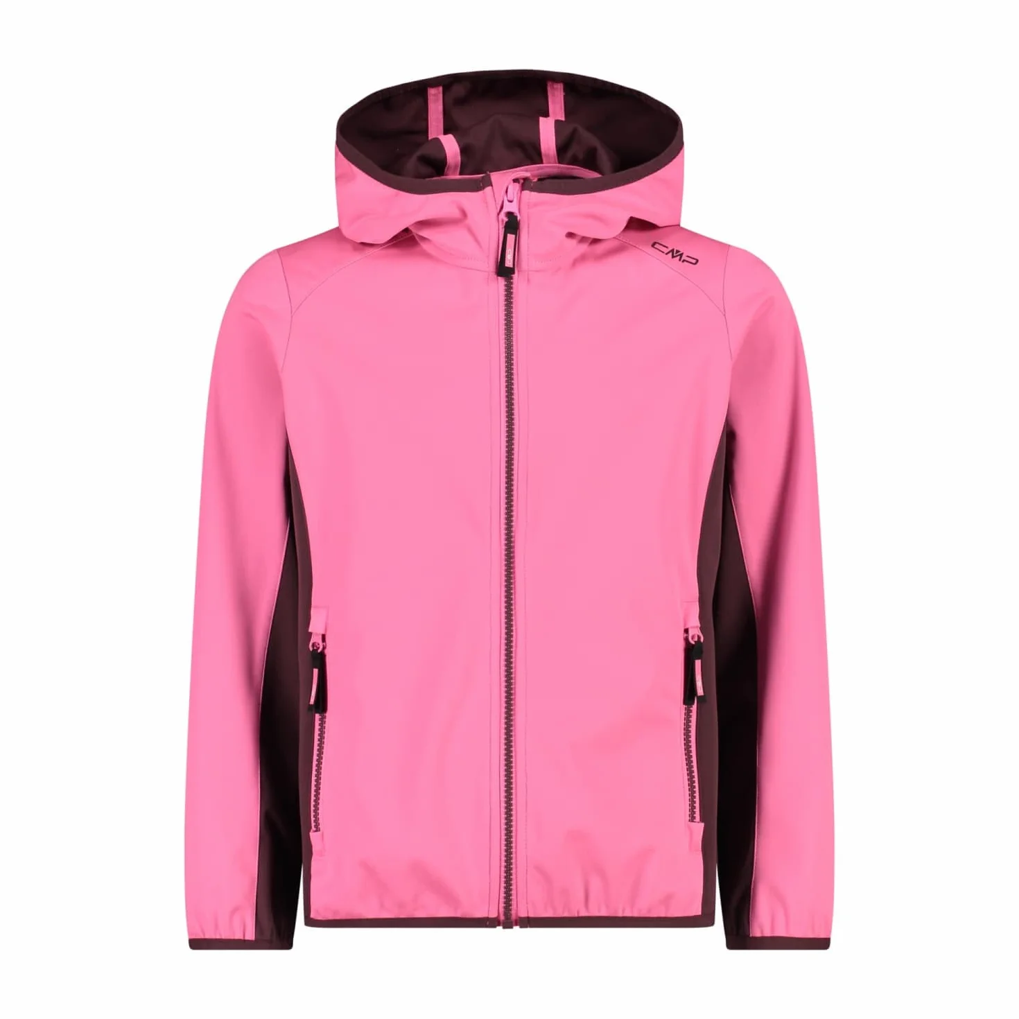 CMP - Giacca in light softshell da bambini con cappuccio fisso, Pink Fluo-Plum, 140