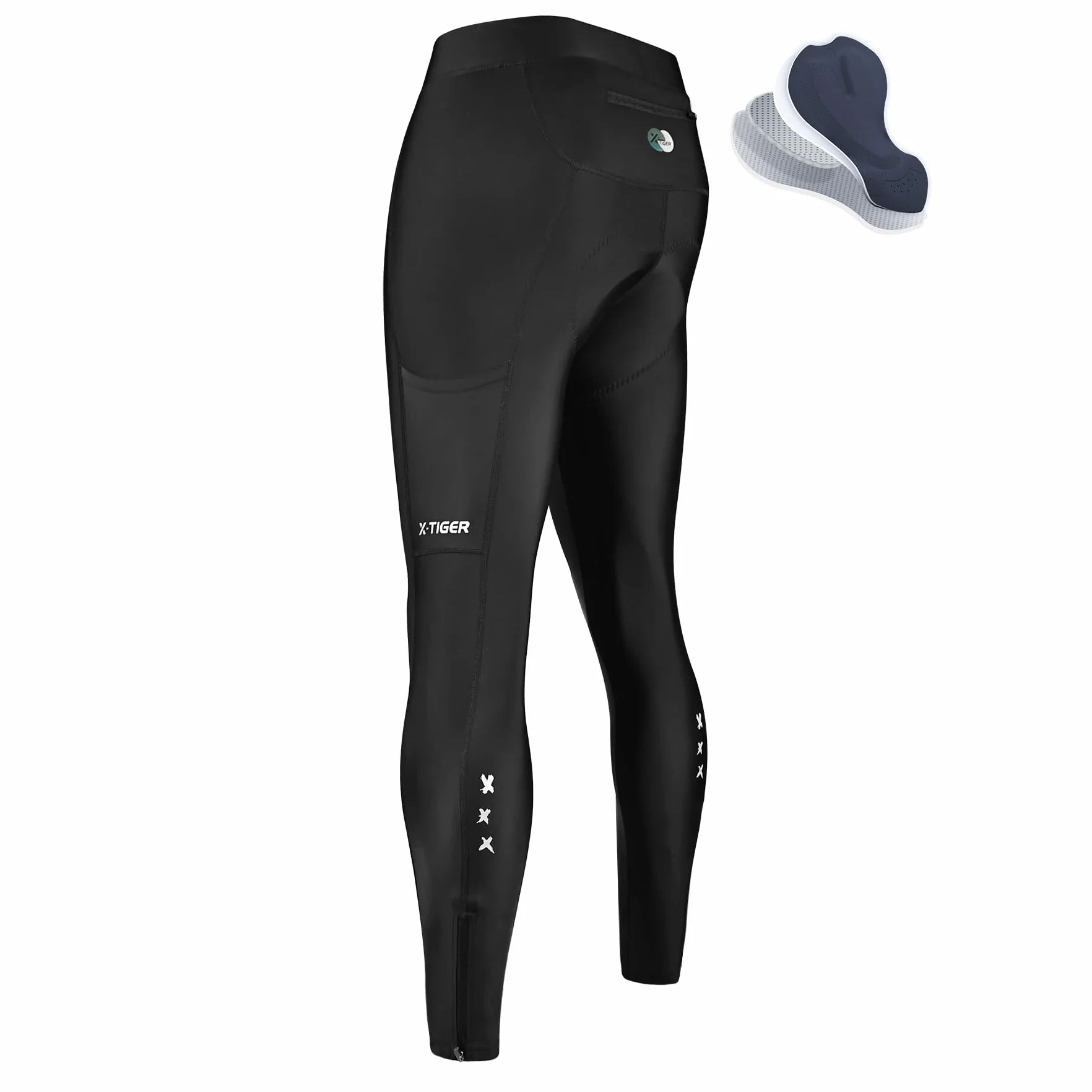 X-TIGER Pantaloni Lunghi Ciclismo Uomo con Imbottito Compression Mutande MTB Pantaloni Traspirante Asciugatura Rapida con 3 Tasche