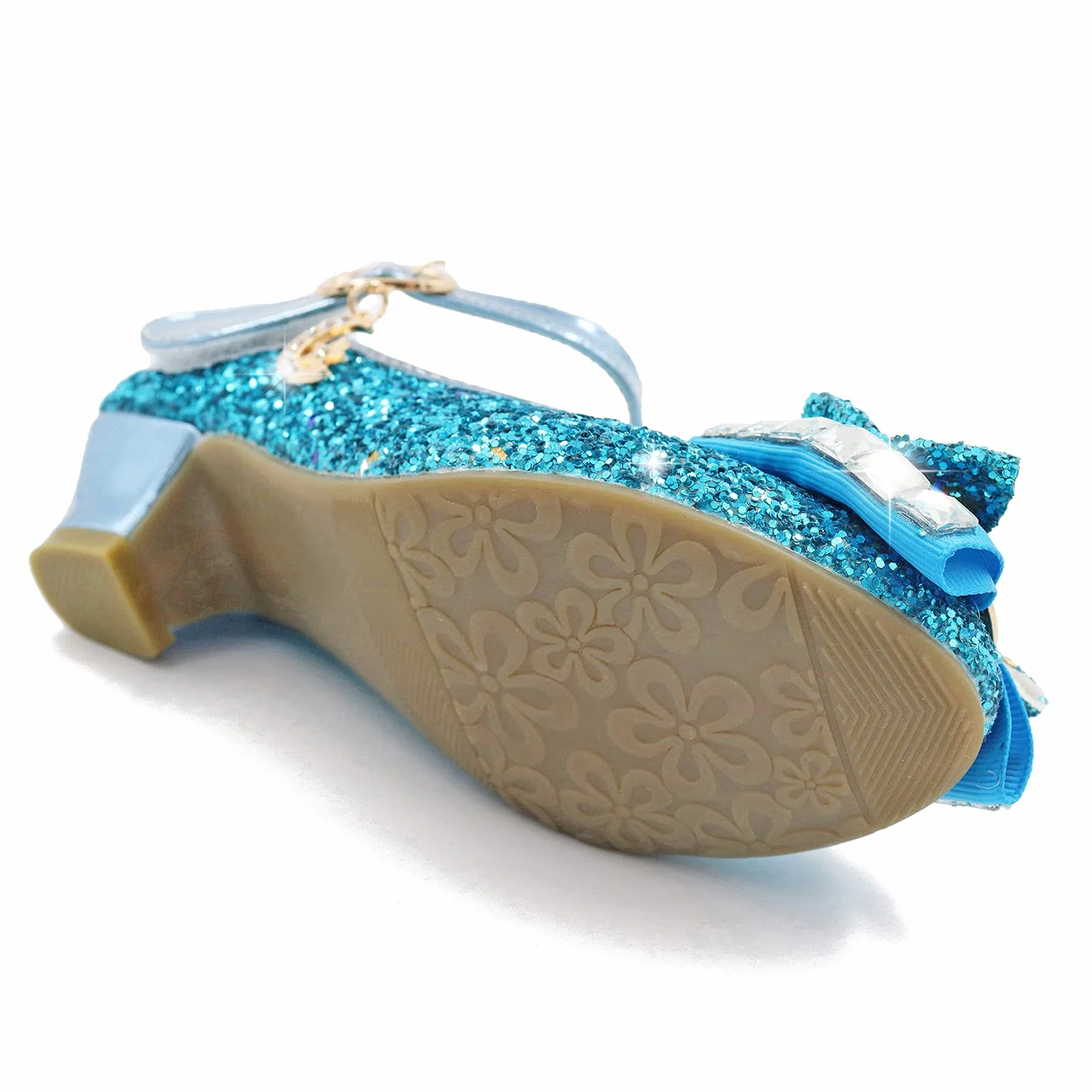 Principessa Bambina scarpa Glitterate Tacchi Ragazza Cosplay Principessa Paillettes Eleganti Bambina Cerimonia Festa, Blu/ 35
