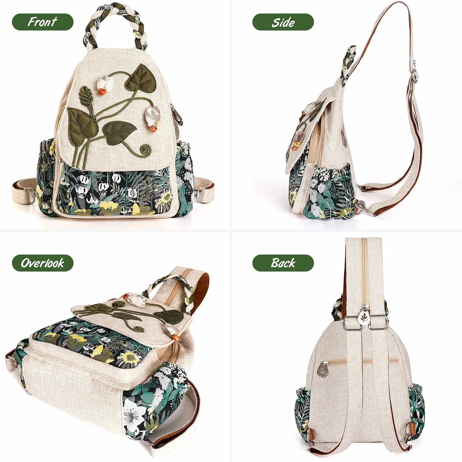 Auluda Borsa a tracolla convertibile da ragazza, zaino artigianale artigianale, bellissimo zaino casual premium in tela per donna