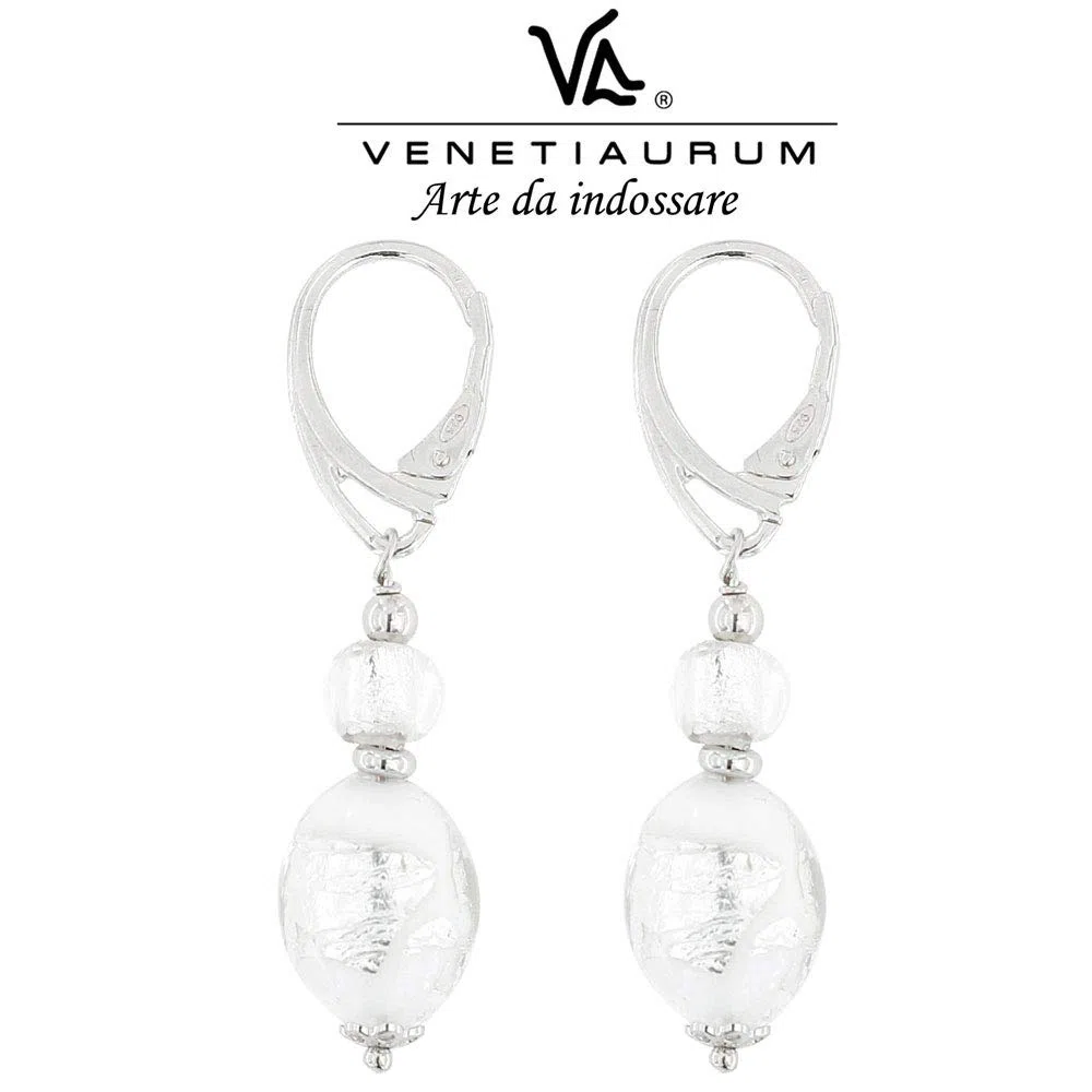 Venetiaurum - Orecchini Da Donna Con Perle Ovali In Vetro di Murano E Argento 925 Rodiato - Gioiello Made In Italy Certificato