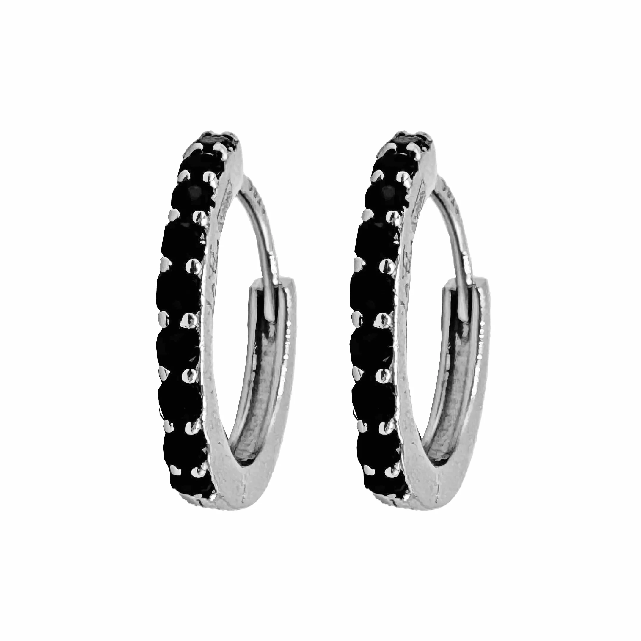 Coppia di Orecchini a Cerchio Nero cerchietti strass in argento 925 rodiato - Hoops Collection