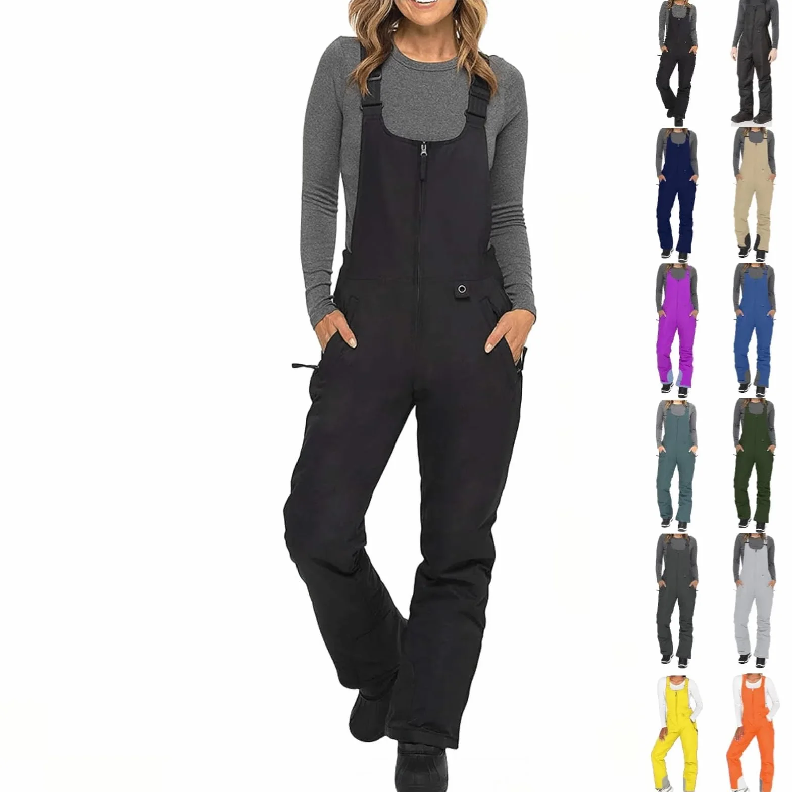 Pantaloni da sci impermeabili da uomo donna termici con cerniera antivento pantaloni da neve invernali caldi a vita alta bavaglini da sci snowboard salopette per escursioni all'aperto tuta