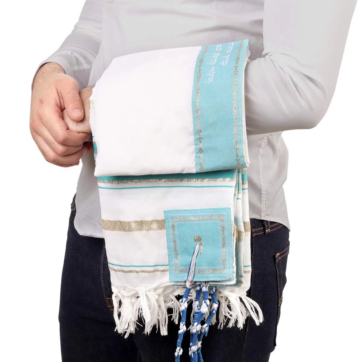 HalleluYAH Tallit - Scialle da preghiera da Israele, nome del Signore scritto su 4 angoli, XL, 182 x 91 cm