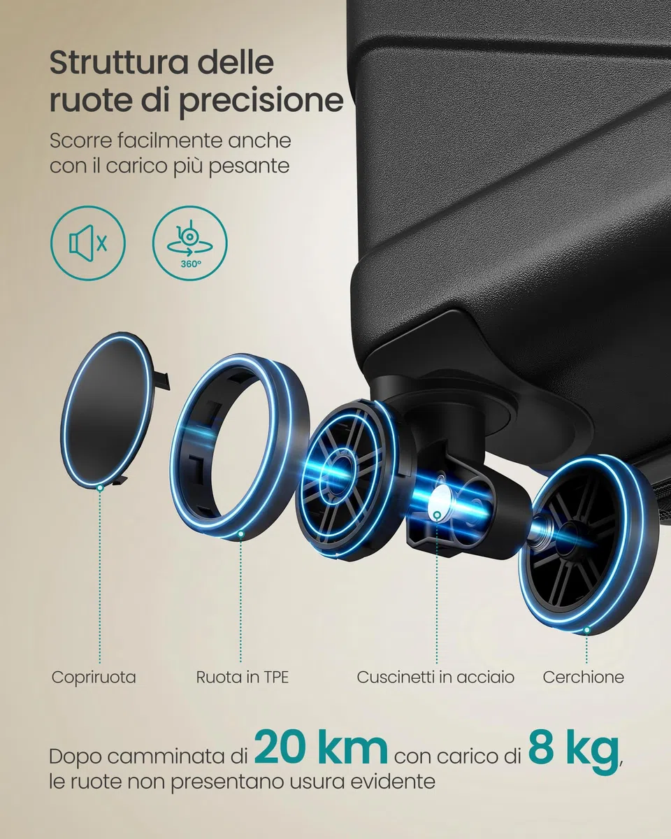 SONGMICS Valigia Rigida, Trolley da Viaggio, Chiusura TSA, Cinghia Inclusa, Bagaglio in ABS con 4 Ruote Doppie, Valigia Bagaglio a Mano da Cabina, M, 55 x 36 x 20 cm, Nero Inchiostro RLP001B101